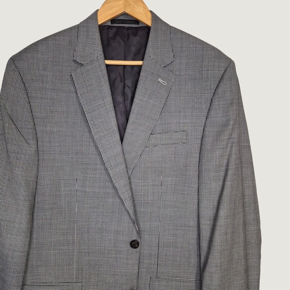 Lauren Ralph Lauren Blazer 42L‎ Black White Houndstooth 100% Wool Classic FLAW